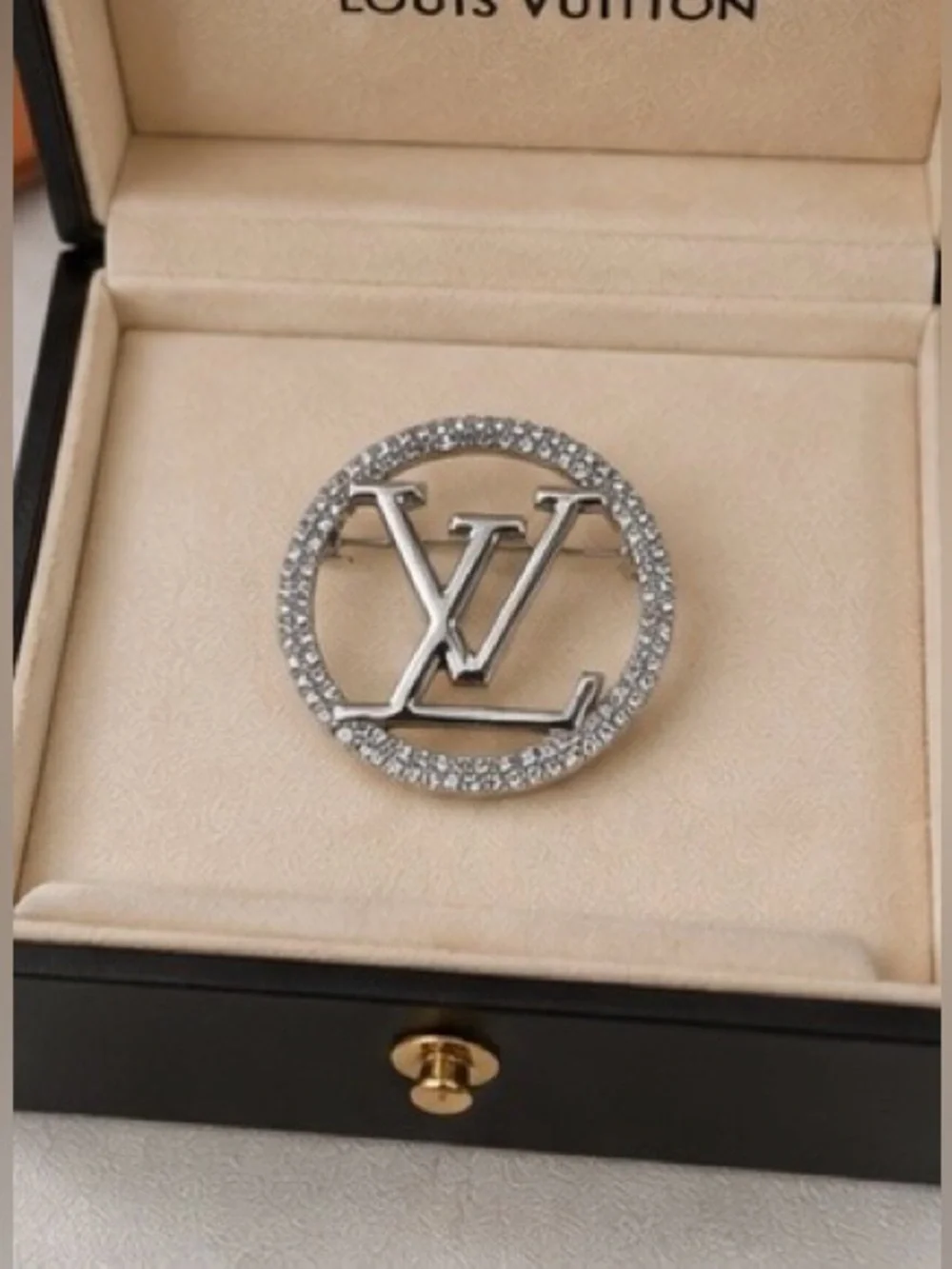 Silver Tone Rhinestone Monogram Statement Brooch Pin